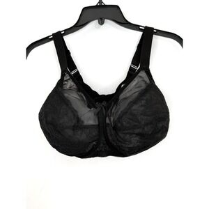 Wacoal 36J Full Figure Underwire Bra Black Unlined Floral Lace 855186